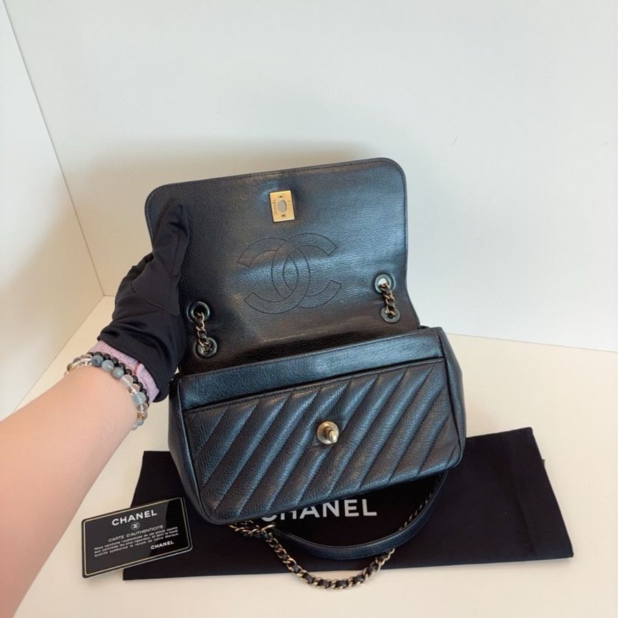 💎Chanel香奈兒｜黑金條紋特別款CF大mini鏈條包｜98新-7