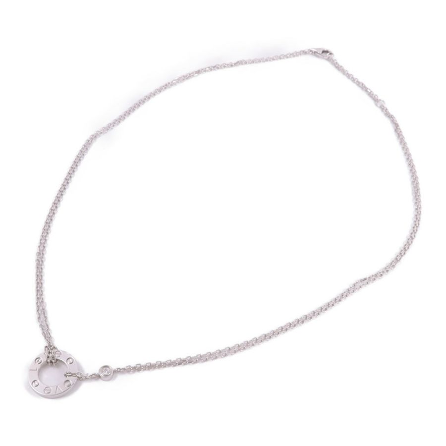 CARTIER 18K白金Love Circle Necklace鑽石項鍊-3