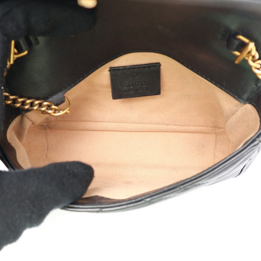 黑色 牛皮 GG Marmont Mini Chain 肩背包【GUCCI 古馳】 476433-2