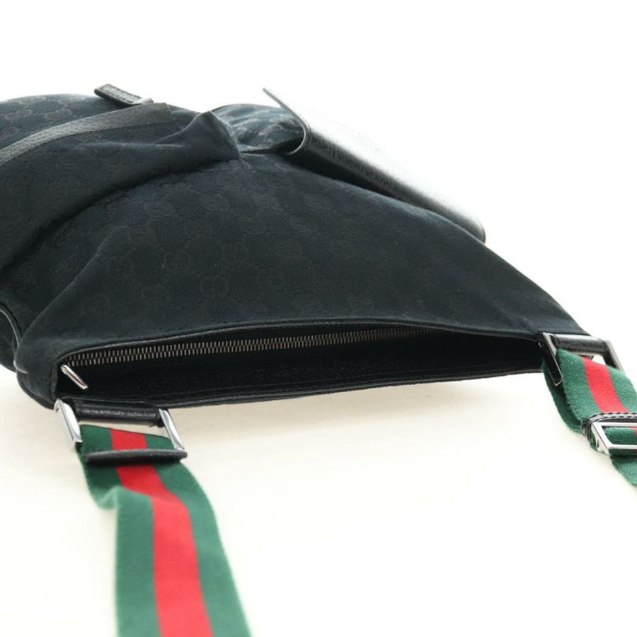 【日本直送】GUCCI Web Sherry Line 單肩包 帆布 黑色 銀色 169937 正品 am11677V-5