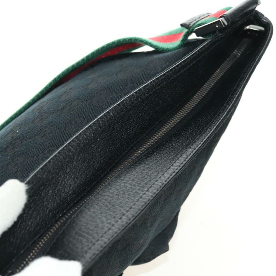 【日本直送】GUCCI Web Sherry Line 單肩包 帆布 黑色 銀色 169937 正品 am11677V-8