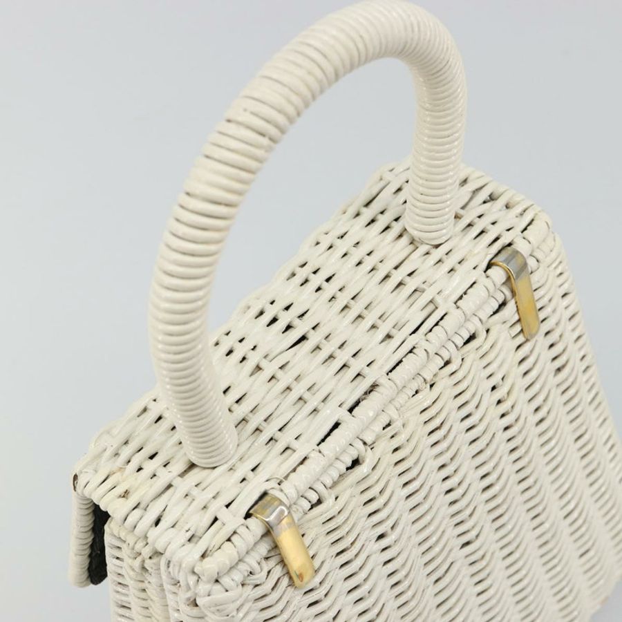 【日本直送】Salvatore Ferragamo Gancini 手提包 藤編 白色 金色 正品 183781A-5
