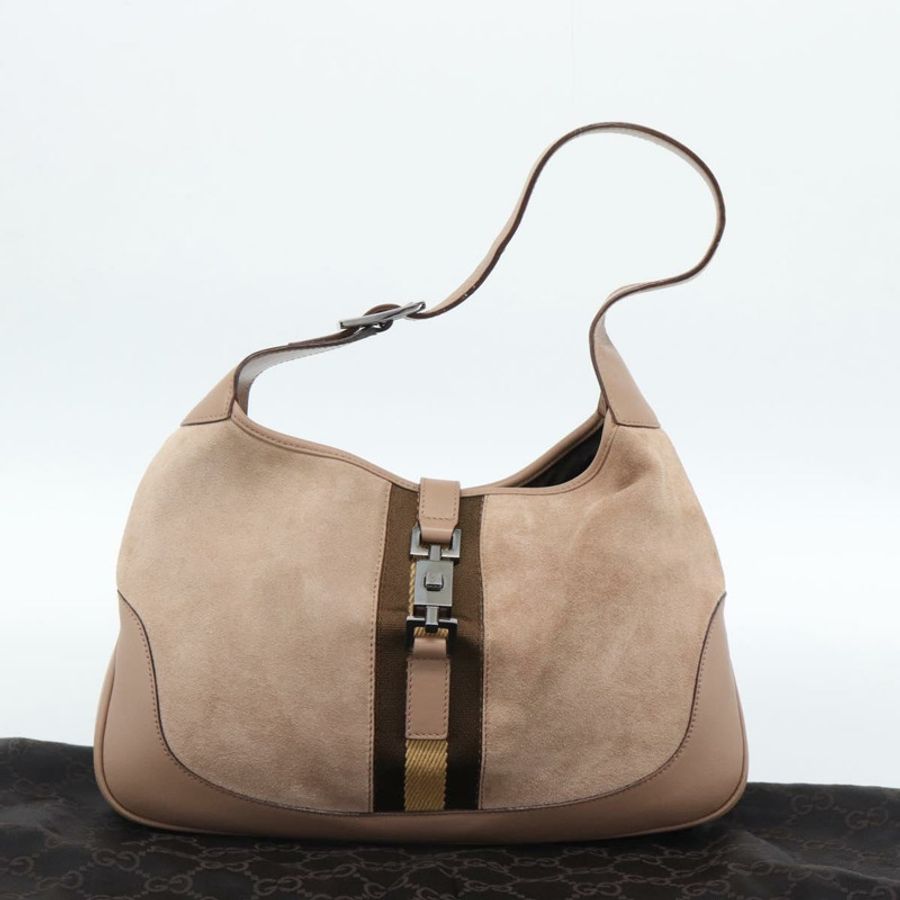 【日本直送】GUCCI Sherry Line Jackie 單肩包 粉紅銀色麂皮 001 3306 正品 184319V-11