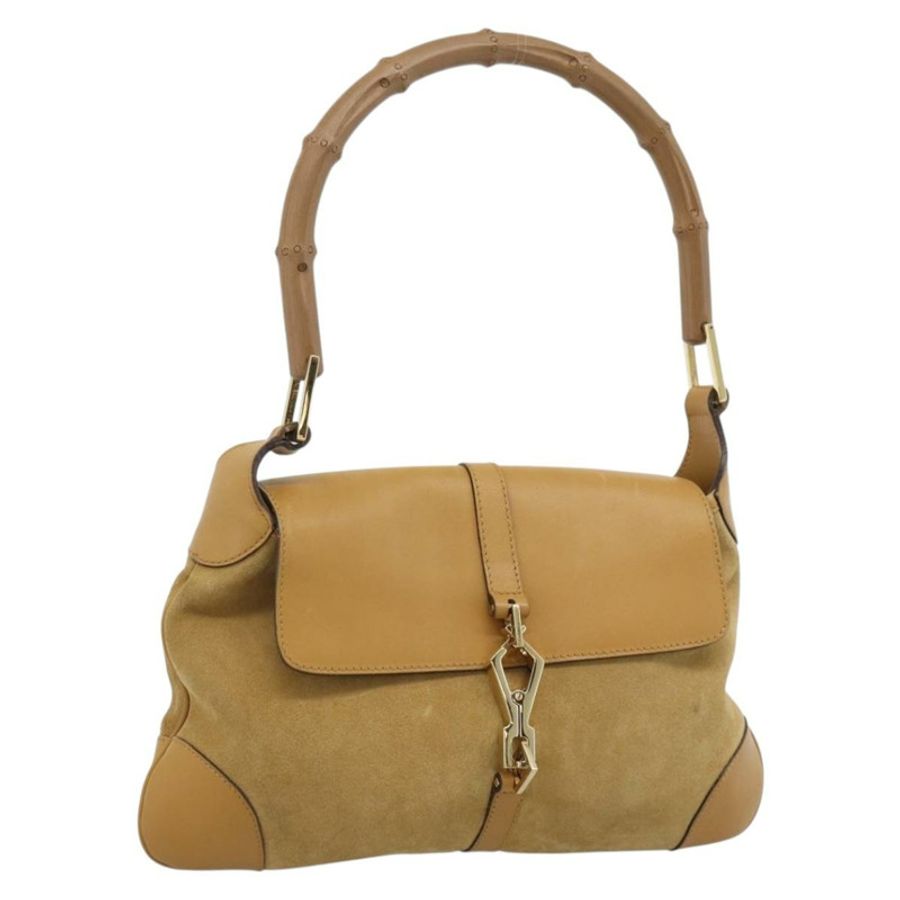 【日本直送】GUCCI 竹節 Jackie 肩背包 麂皮 米色 金色 001 4096 正品 184325V-0