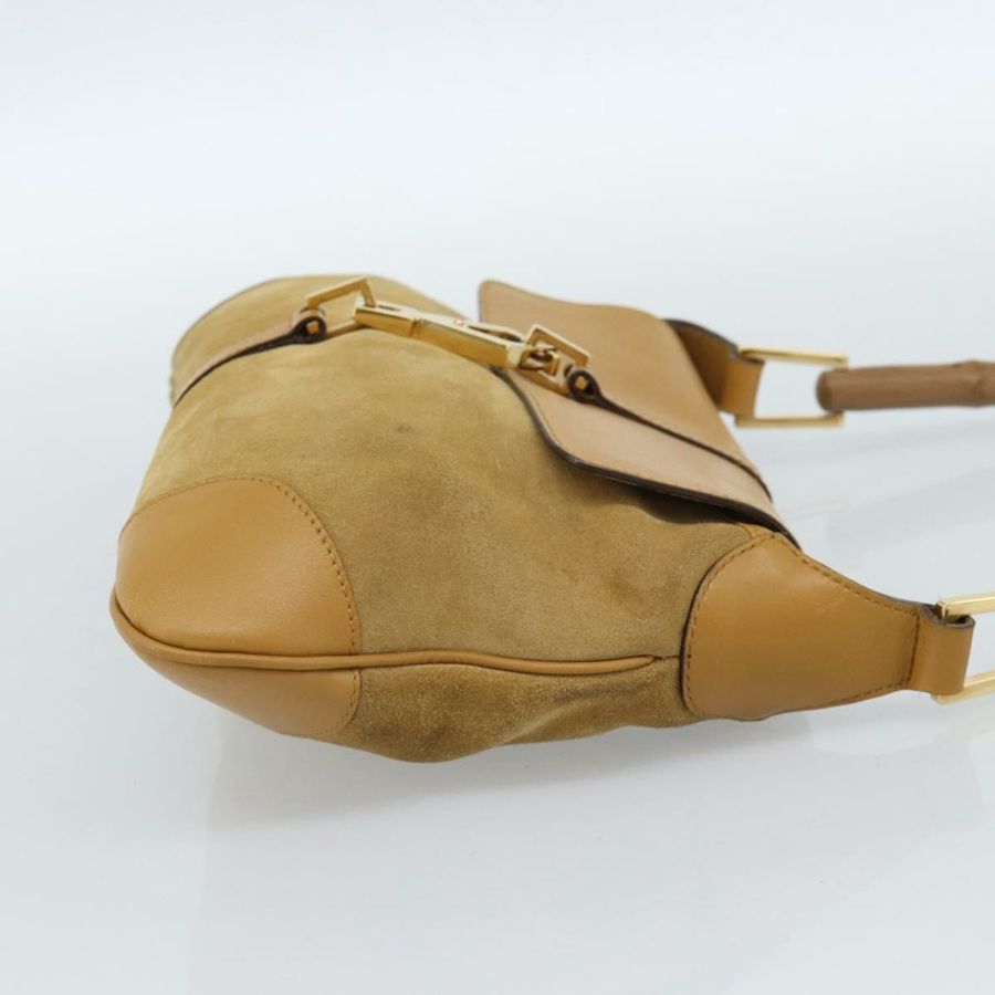 【日本直送】GUCCI 竹節 Jackie 肩背包 麂皮 米色 金色 001 4096 正品 184325V-3