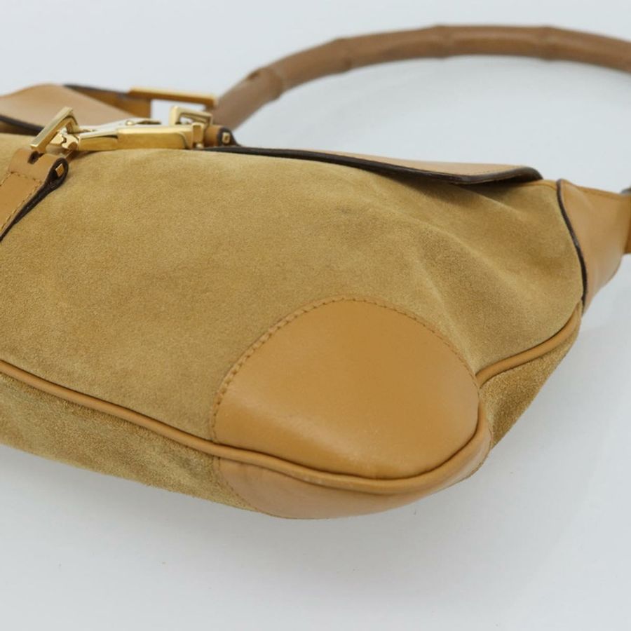 【日本直送】GUCCI 竹節 Jackie 肩背包 麂皮 米色 金色 001 4096 正品 184325V-8