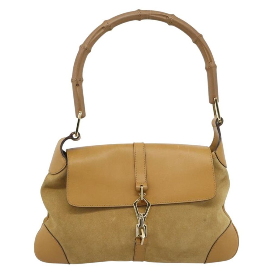 【日本直送】GUCCI 竹節 Jackie 肩背包 麂皮 米色 金色 001 4096 正品 184325V-12