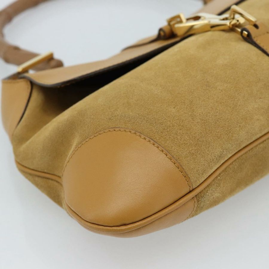 【日本直送】GUCCI 竹節 Jackie 肩背包 麂皮 米色 金色 001 4096 正品 184325V-13