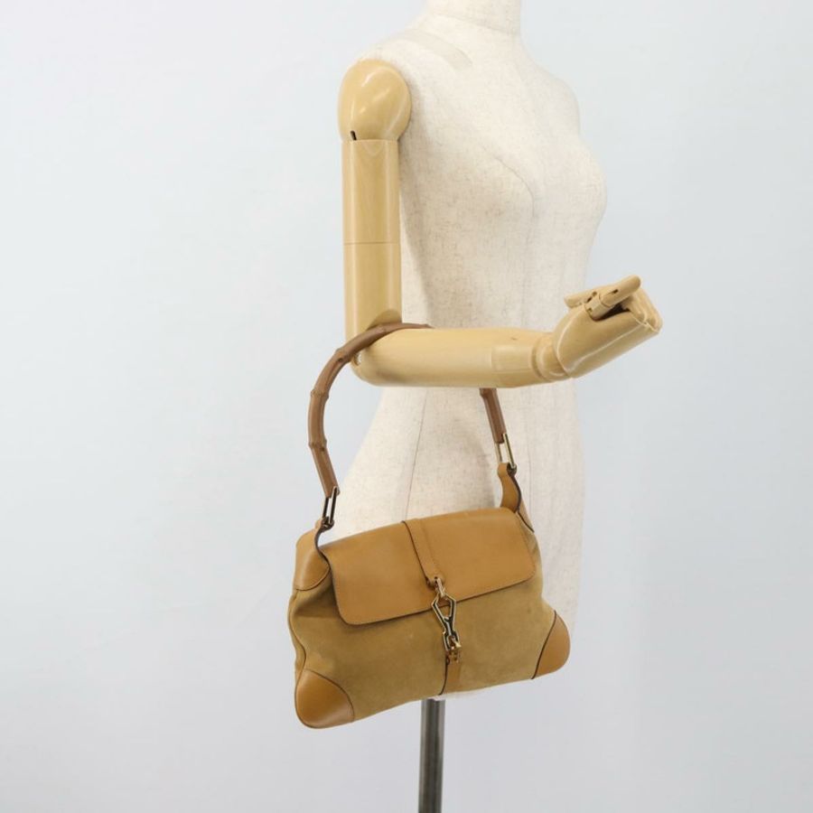 【日本直送】GUCCI 竹節 Jackie 肩背包 麂皮 米色 金色 001 4096 正品 184325V-22