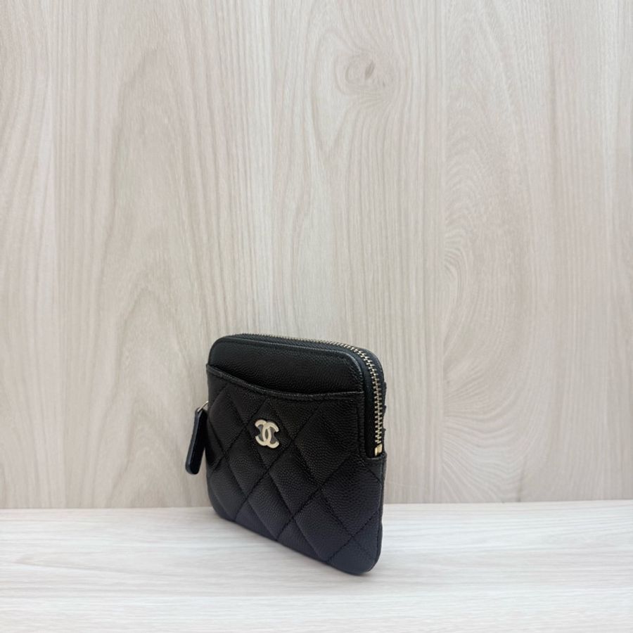 Chanel 黑色荔枝皮淡金釦四層卡零錢包-9