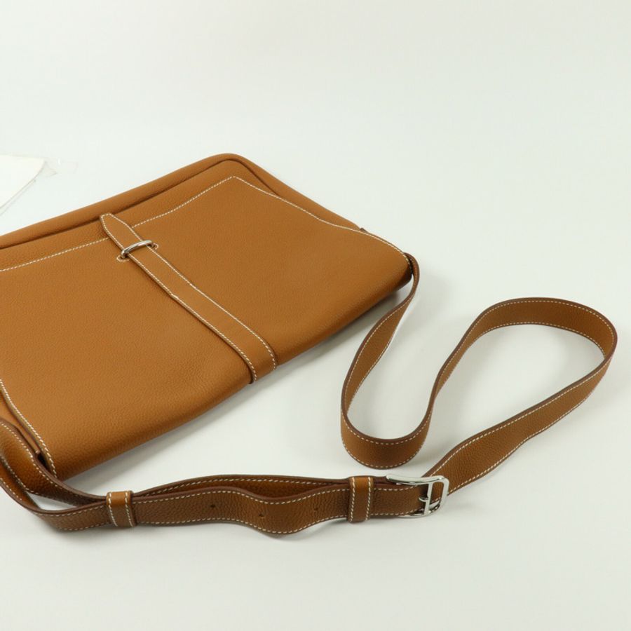 HERMES Togo皮革Steve Light Junior肩背袋Gold-7