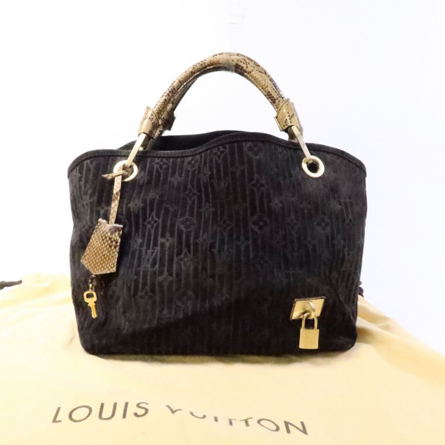 LOUIS VUITTON Monogram Suded/蛇皮皮革Whisper手挽袋-10