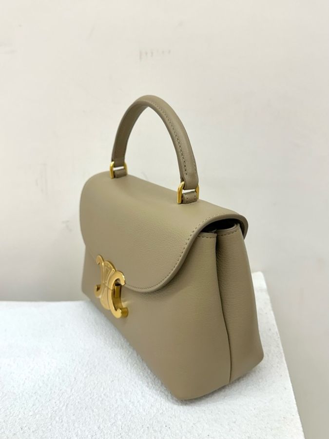 全新CELINE nino teen box可拆卸可調節肩帶金屬鎖扣 單肩斜挎包 柔軟牛皮革 手提包 燕麥米色-3