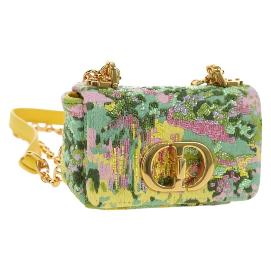 【日本直送】Christian Dior Caro 鏈條肩背包 帆布串珠 綠色金色 正品 182308SM-0