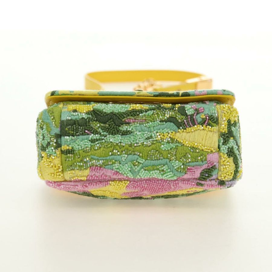 【日本直送】Christian Dior Caro 鏈條肩背包 帆布串珠 綠色金色 正品 182308SM-4