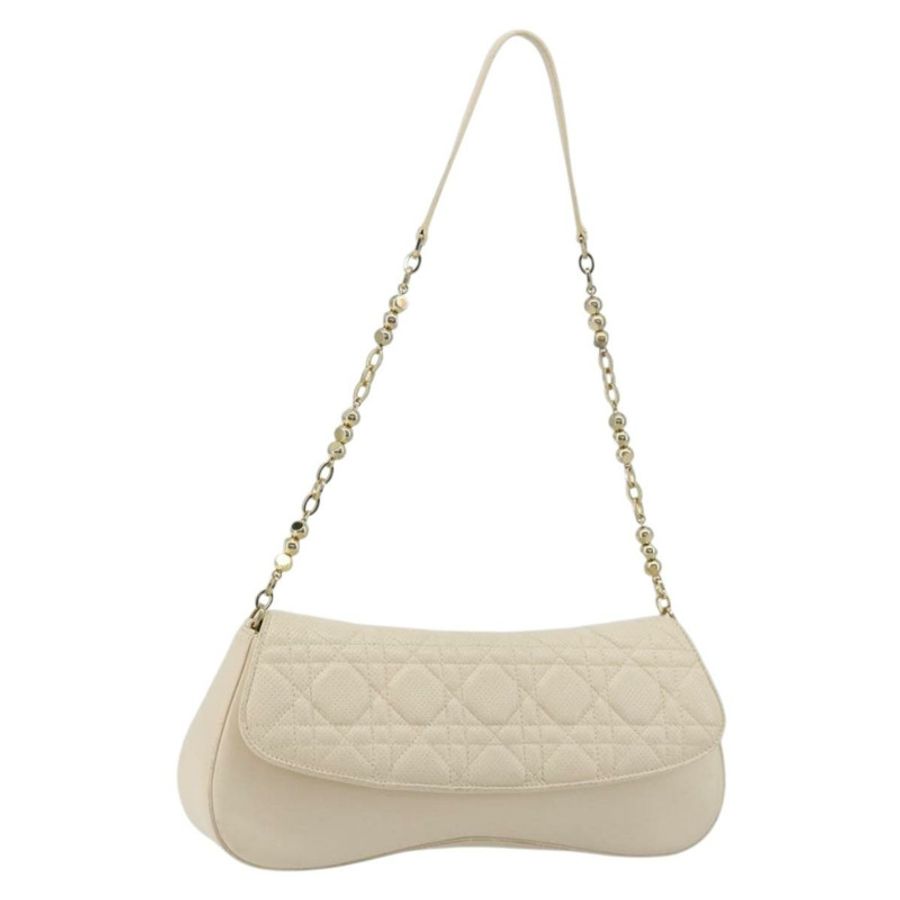 【日本直送】Christian Dior Canage 鏈條肩背包，象牙/金色皮革，正品 183173SAV-0