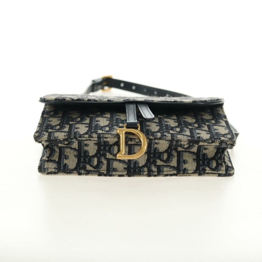 【日本直送】Christian Dior Trotter帆布馬鞍腰包 海軍藍 金色 正品 183604M-4