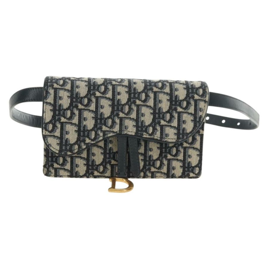 【日本直送】Christian Dior Trotter帆布馬鞍腰包 海軍藍 金色 正品 183604M-12