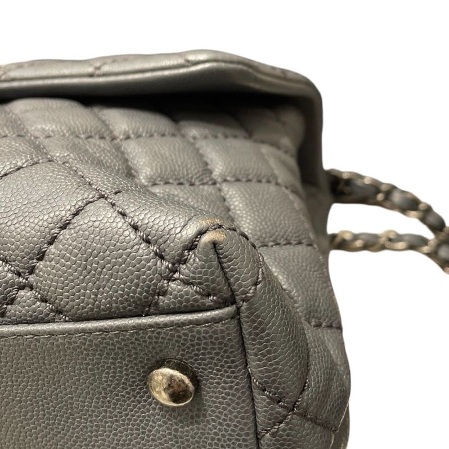 CHANEL 香奈兒 COCO HANDLE Medium 手提兩用包 荔枝牛皮 深灰色 銀釦-7