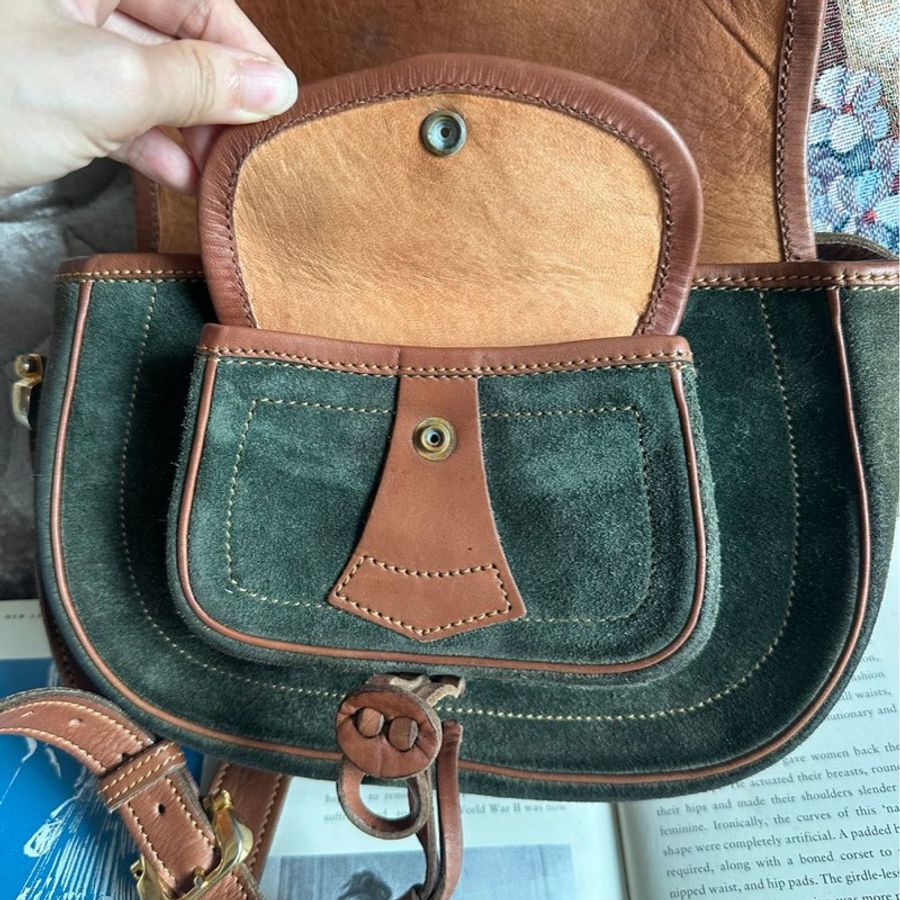 羅意威 Loewe Anagram Shoulder Bag Suede Green 狩獵系列 crossbody bag 墨綠色拼啡色 中古包 手袋 斜背包-10