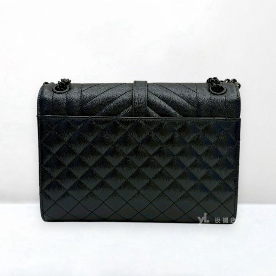 S5524-YSL  ENVELOPE黑牛皮絎縫中型信封包600185-1