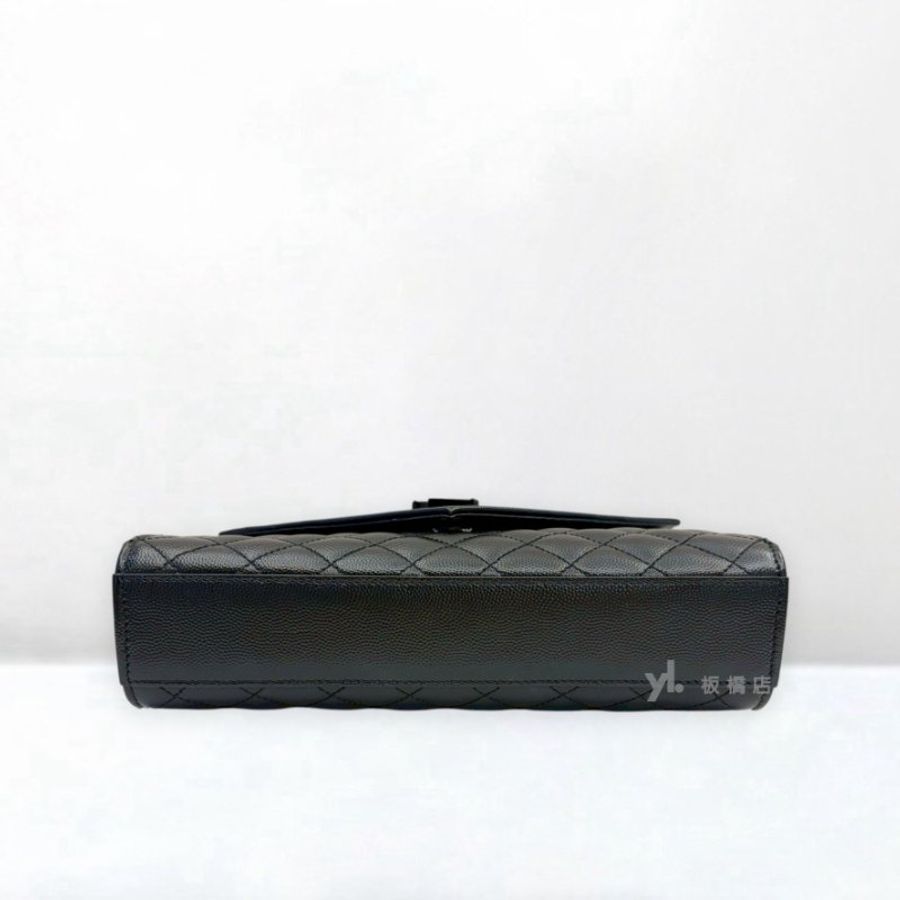S5524-YSL  ENVELOPE黑牛皮絎縫中型信封包600185-4