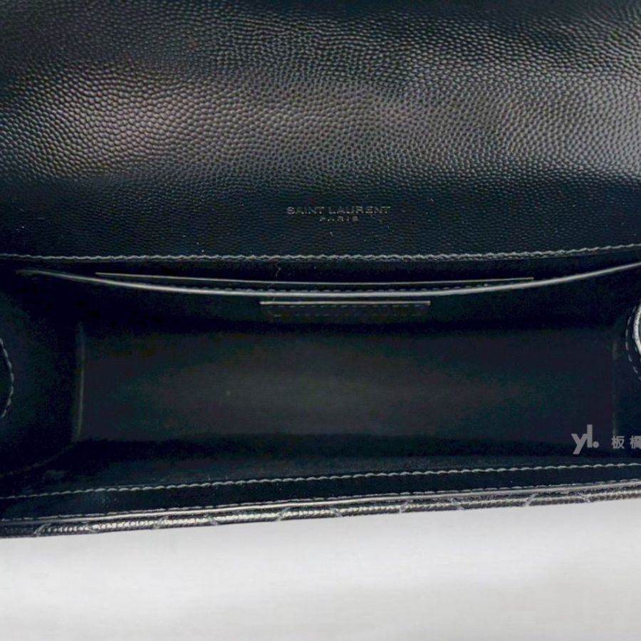 S5524-YSL  ENVELOPE黑牛皮絎縫中型信封包600185-9