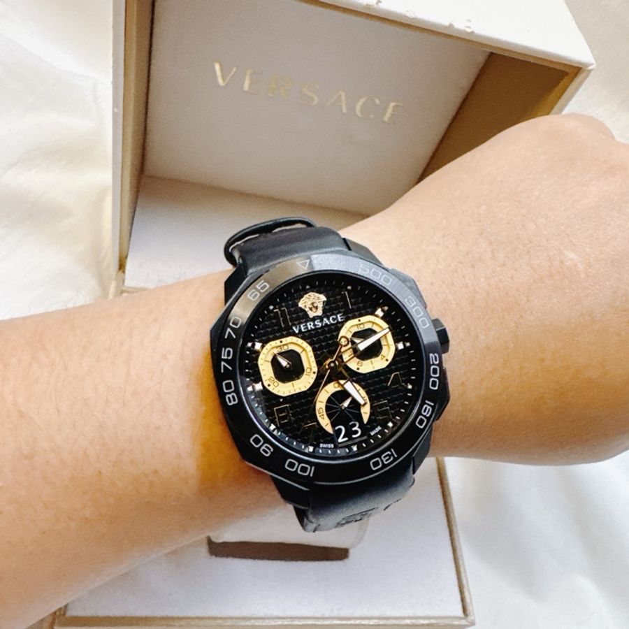 二手正品Versace凡賽斯Dylos Chronograph黑鋼計時手錶 凡賽斯手錶 凡賽斯配件 凡賽斯錶-4