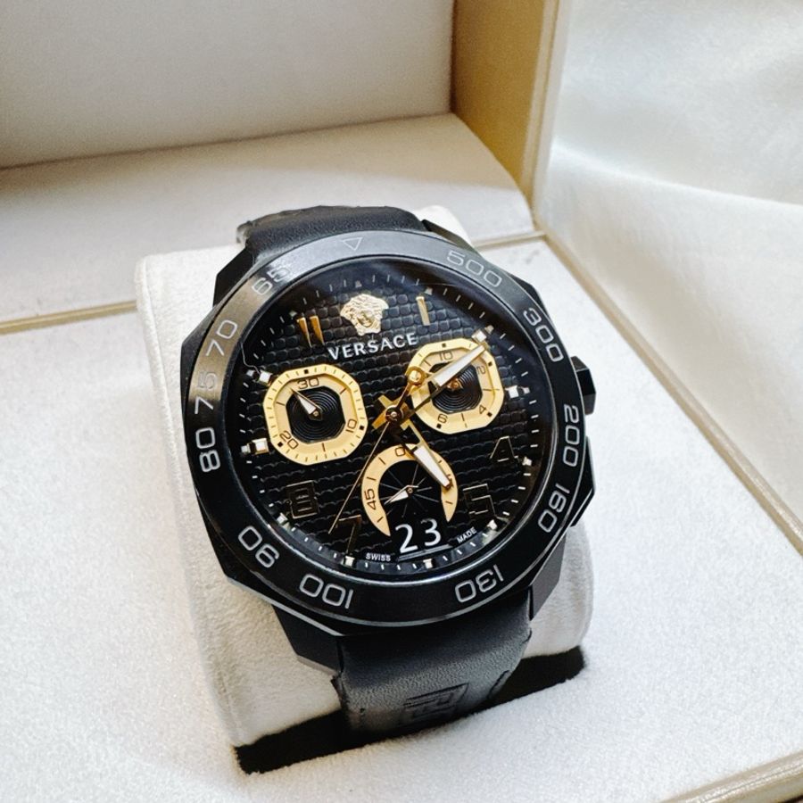 二手正品Versace凡賽斯Dylos Chronograph黑鋼計時手錶 凡賽斯手錶 凡賽斯配件 凡賽斯錶-5