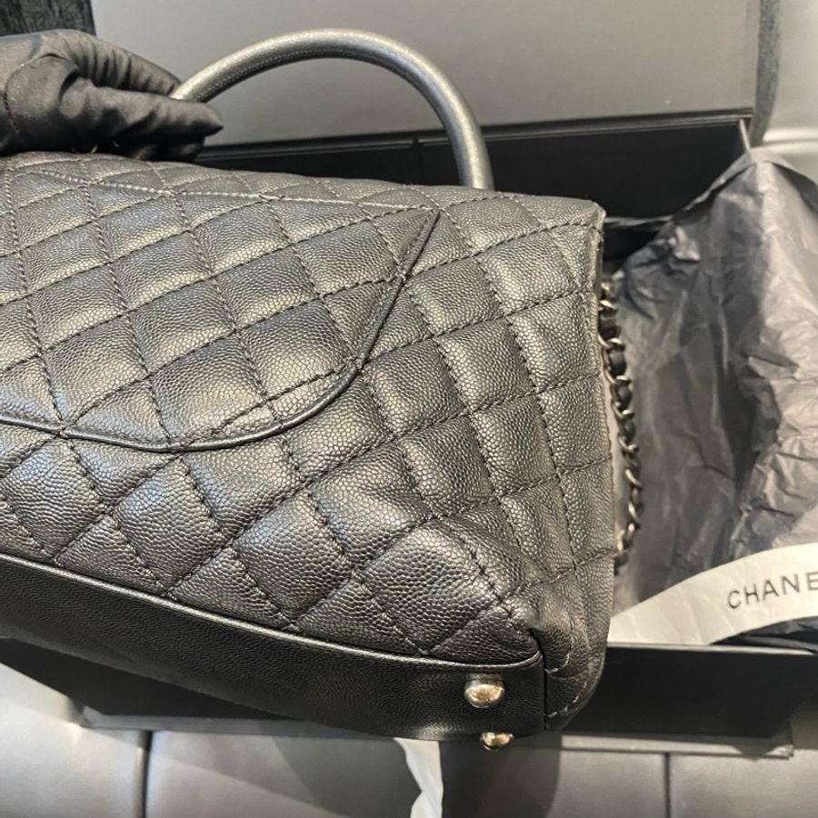 【21開帶卡】香奈兒/Chanel coco handle 大號 黑銀 荔枝紋牛皮 底長：29cm-5