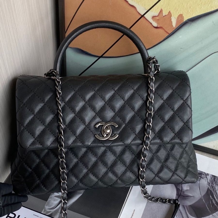 【22開帶卡】香奈兒/Chanel coco handle 大號 黑銀 荔枝紋牛皮-0