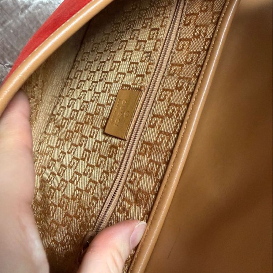 古馳 賈姬包 斜背包 側背包 中古包包 側肩包 復古包 古董包 復古風 老花 歐美網紅最愛  腋下包  經典款 手袋 包 單肩包古董包 gucci jackie bag monogram beige 紅色-25