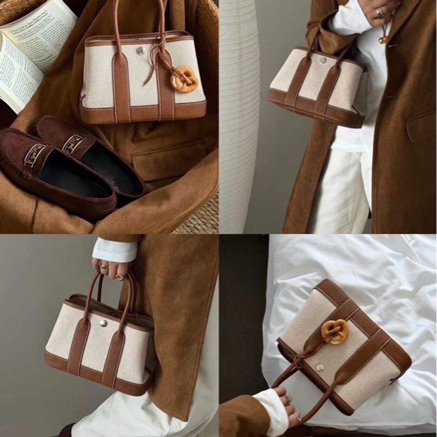 全新愛馬仕Hermes Mini Garden 23金棕帆布G刻-7
