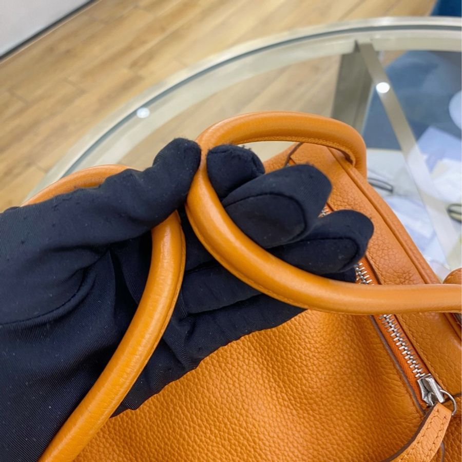 愛馬仕HERMES Lindy34 框o刻 TC皮 愛馬仕橙銀扣-5