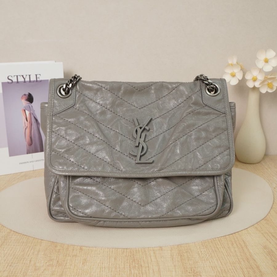 【VUINCA Vintage 價格僅供參考】 SAINT LAURENT Niki 灰色 牛皮-0