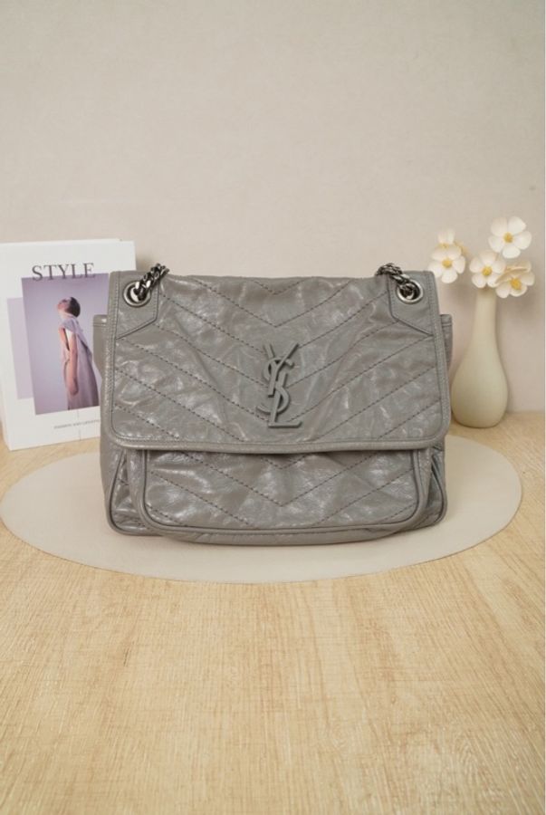 【VUINCA Vintage 價格僅供參考】 SAINT LAURENT Niki 灰色 牛皮-1