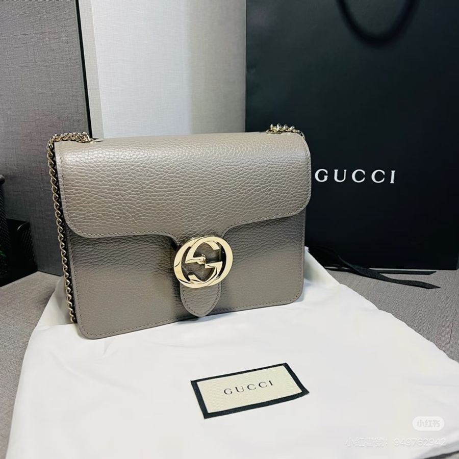 99新🩶#Gucci#灰色荔枝皮#風琴鏈條包#有塵袋-0