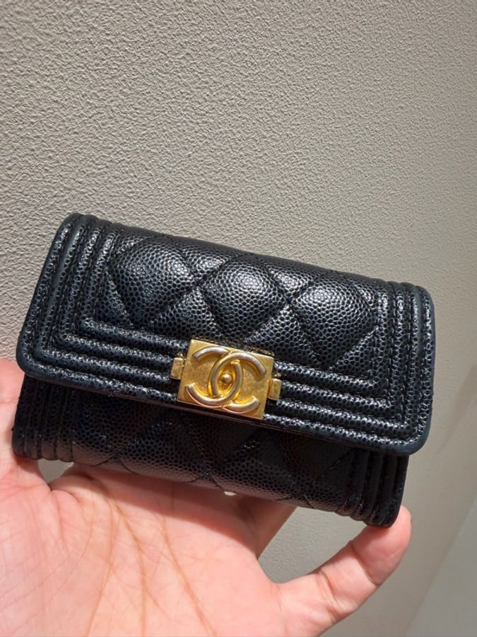 Chanel Boy 黑色金釦零錢包-8
