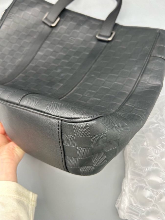 Louis Vuitton 棋盤格全皮公文包 黑色 五金壓格 男士款-9