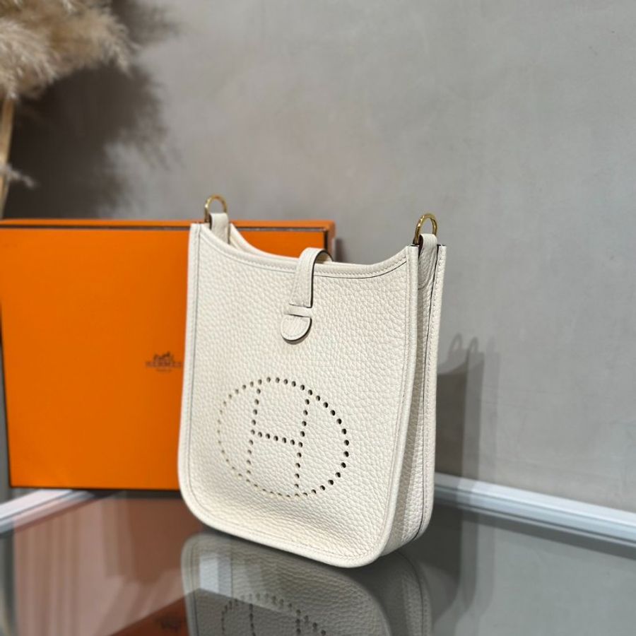 HERMES Mini Evelyne - Nata I2 奶油白金配波點背帶 Z-3