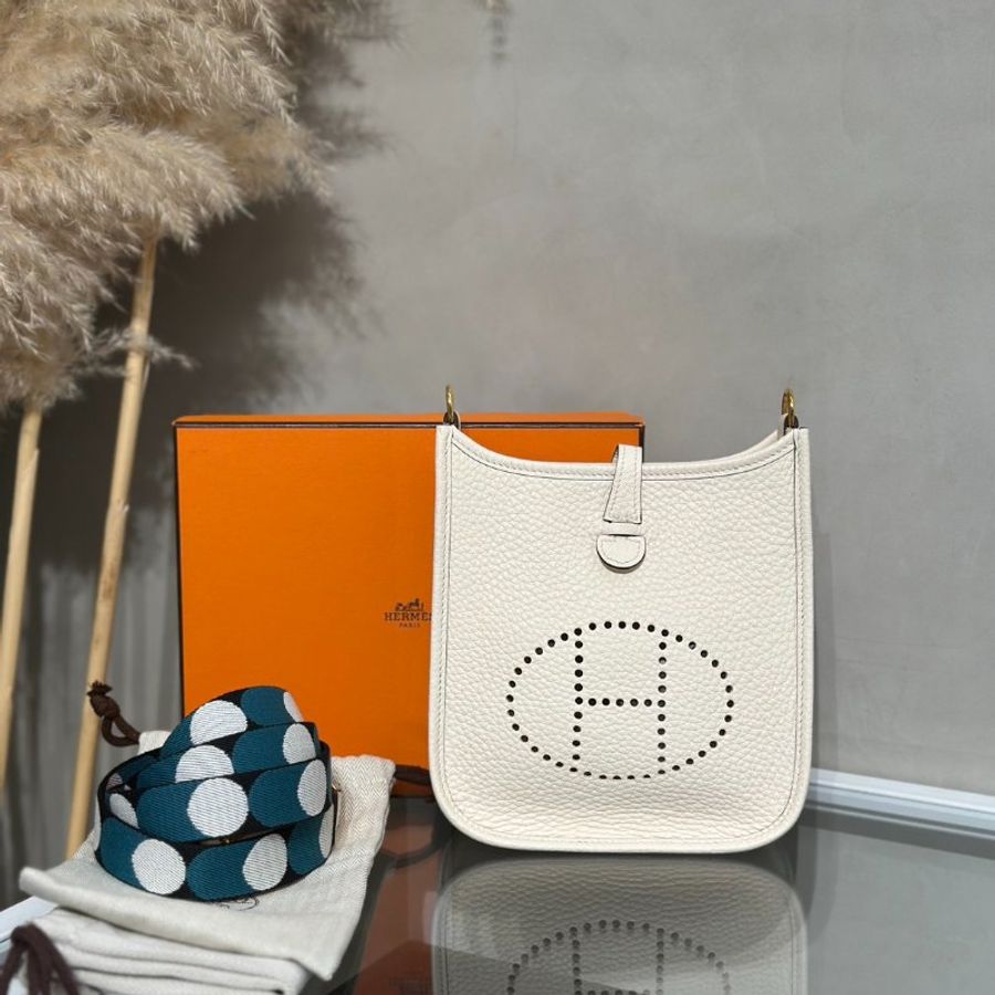 HERMES Mini Evelyne - Nata I2 奶油白金配波點背帶 Z-11