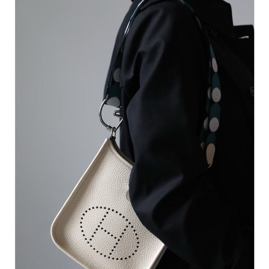 HERMES Mini Evelyne - Nata I2 奶油白金配波點背帶 Z-12