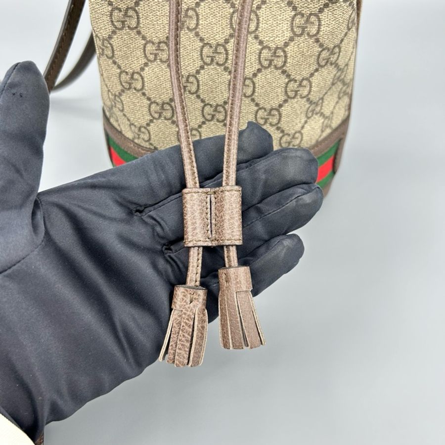 GUCCI 古馳 Ophidia烏木色老花迷你水桶包-5