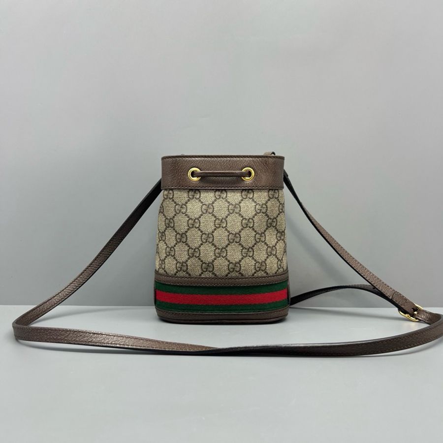 GUCCI 古馳 Ophidia烏木色老花迷你水桶包-1