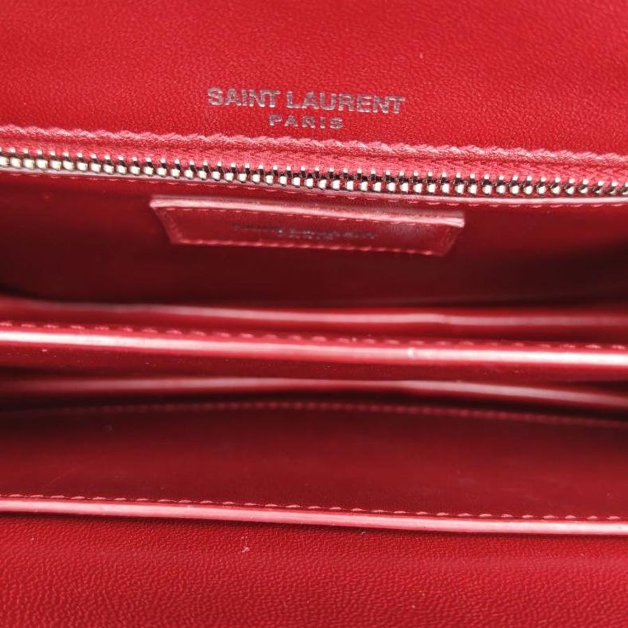 SAINT LAURENT 紅色鱷魚皮銀扣CASSANDRA信封鏈條包肩背包-5