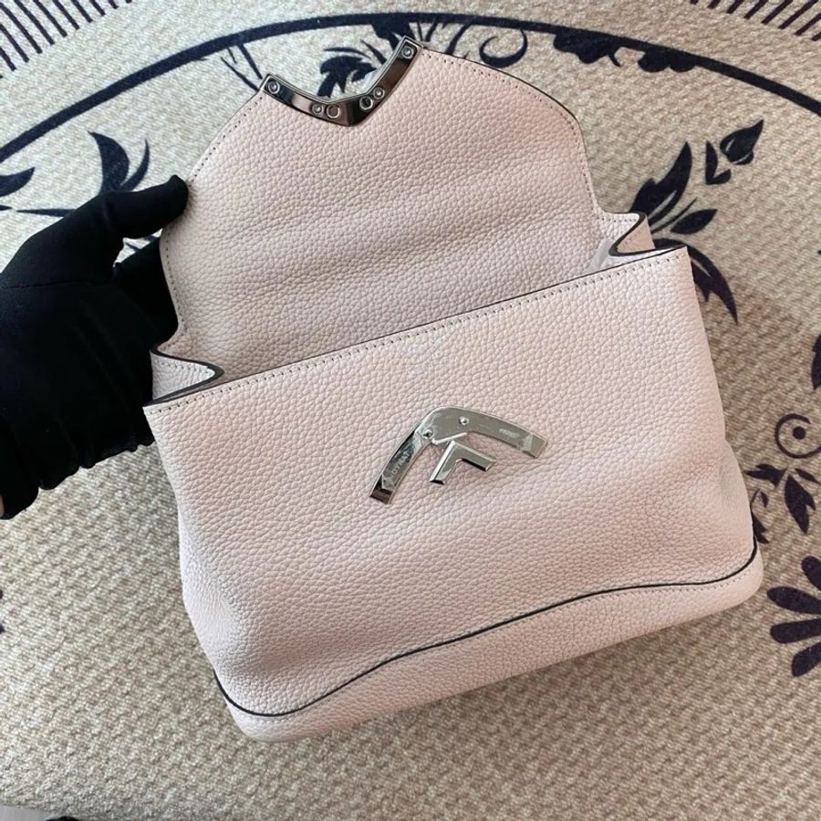 【莫奈】Moynat 豆沙粉灰手提包斜挎包 銀扣 附件：肩帶-6