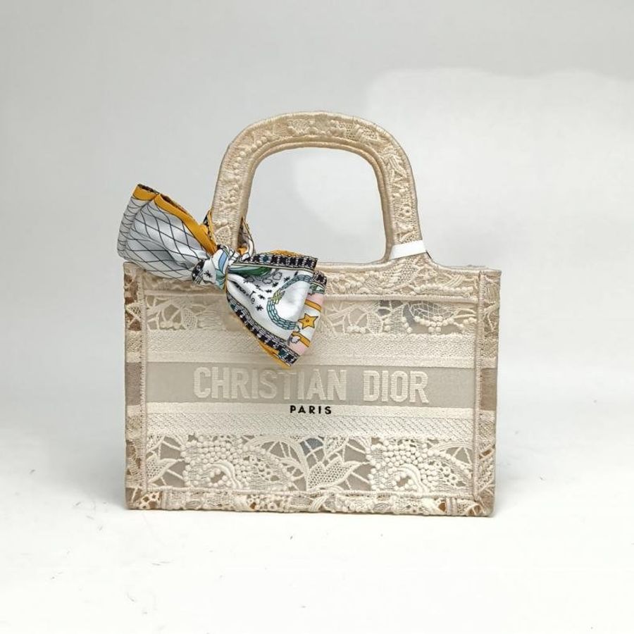 DIOR BookTote迷你21.5米白色帆布手提包-0
