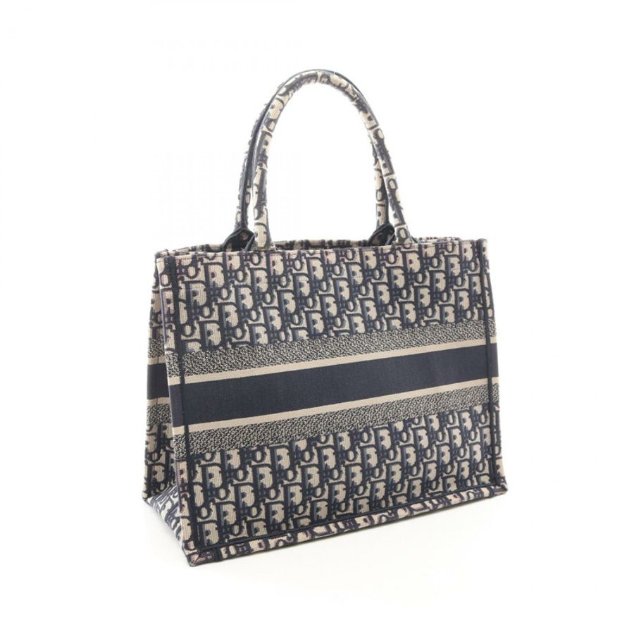 Christian Dior BOOK TOTE 中型斜挎手提包 帆布 海軍藍 米色 二手 女士-1