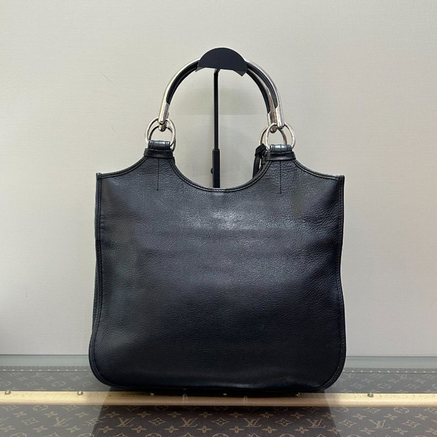 DIOR/迪奧黑銀D字吊墜金屬手柄手提包-1