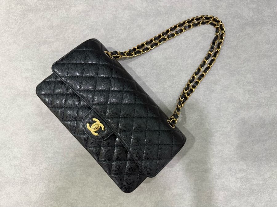 香奈兒 Chanel cf25 荔枝牛皮 黑金 經典11.12口蓋包 25cm-4